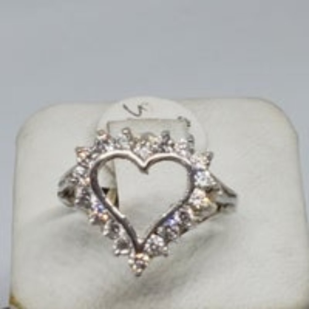 Real .925 Sterling Silver CZ Heart Ring